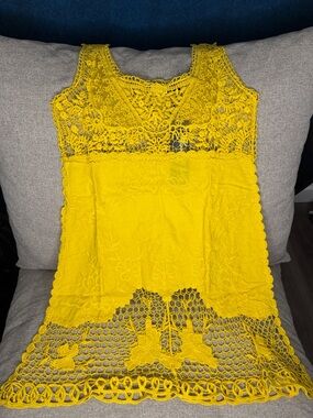 Yellow Crochet Lace Sleeveless Tunic Top - 100% cotton - NO stretch
